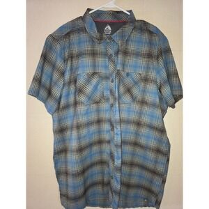 River Edge Mens XXXL Blue Brown Plaid Short Sleeve Button Down Hiking Shirt 3XL